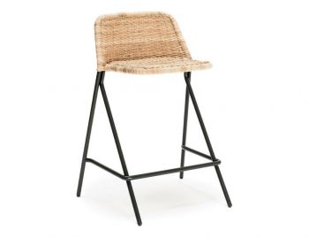 Kaki Indoor Stool With Backrest Natural Rattan Slimit Seat Charcoal Frame by FeelGood Designs  image