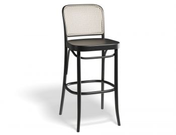 811 Hoffmann Stool in Black Stain with Wood Seat and Cane Backrest by TON image