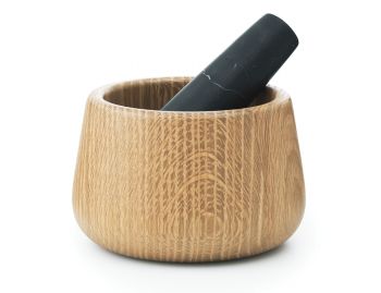 Oak & Black Marble Craft Mortar & Pestle by Simon Legald for Normann Copenhagen image