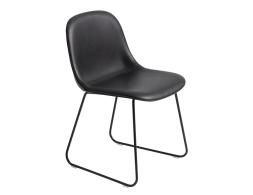 Fiber Chair Upholstered Blk Leather Sled