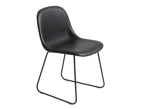 Fiber Chair Upholstered Blk Leather Sled